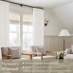 Beige White Linen Curtains Pinch Pleated 84 Inches Long for Living Room Bedroom Pleat with Rings Back Tab Semi Sheer Curtains 84 Inch Length 2 Panels Set Light Filtering Farmhouse Drapes