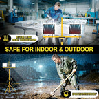 Work Lights with Stand 21000 Lumen, 2 Adjustable Heads Work Lights on Stand, with Adjustable and Foldable Tripod Light Stand for Outdoor Indoor Workshop Garage Construction Site Lighting