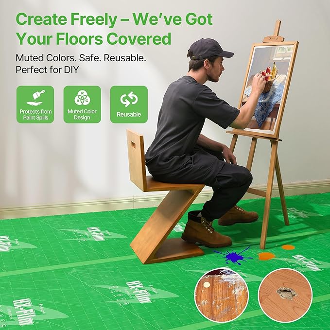 39" x50' Heavy-Duty Floor Protection | Construction Grade Carpet Protector | Drop Cloth Plastic Film for Hardwood Floors | Waterproof Painters Covering with No Residue(Mint Green)