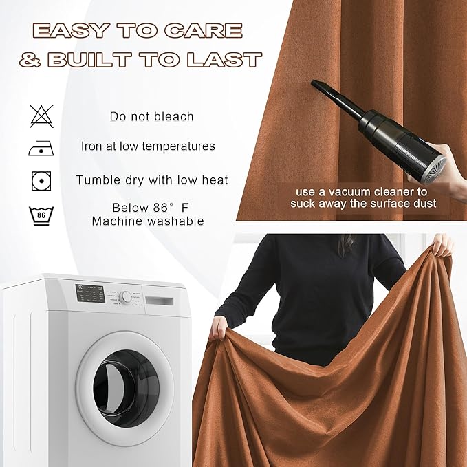 DUALIFE Pinch Pleatd Blackout Curtains 96 Inches Long, Boho Linen Rustic Copper Color Retro Room Darkening Privacy Curtains Drapes with Hooks for Living Room Bedroom 2 Panels Terra Cotta Rust