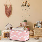 Pink Cloud Storage Basket Large 17x11.5x10.5 Inches - Collapsible Fabric Organizer Bin with Handles for Nursery, Girls Room, Toys - Foldable Decorative Hamper with Soft Fluffy Design - Single Pack