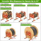 SELEWARE Heavy-Duty Adjustable Wire Dispenser – Professional Welded Steel Wire Spool Rack, Portable Cable Caddy for Spools Up to 33" in Diameter, Supports 800 lbs