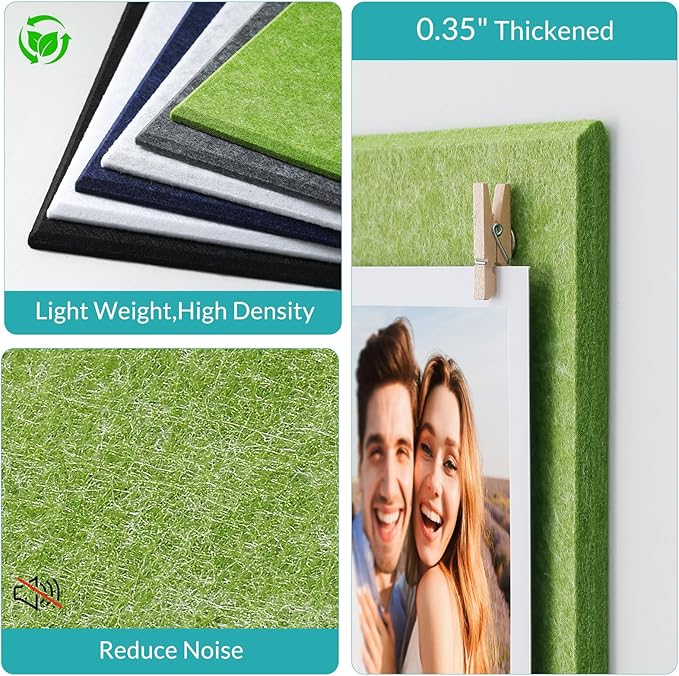 Large Bulletin Board 48" x 36" - 12 Pack Felt Wall Tiles with 60 Pcs Safe Removable Adhesive Tabs & 40 Pcs Pushpins, Cork Board for Office, School & Dart Wall Protector - Sage Green