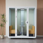 GEARONIC Mobile Office Pod Booth, Standard Sound Proof Office Pod for 2 People, Sound Pod Booth with Mobile Roller, LED Lighting System,Fans and AC USB Ports