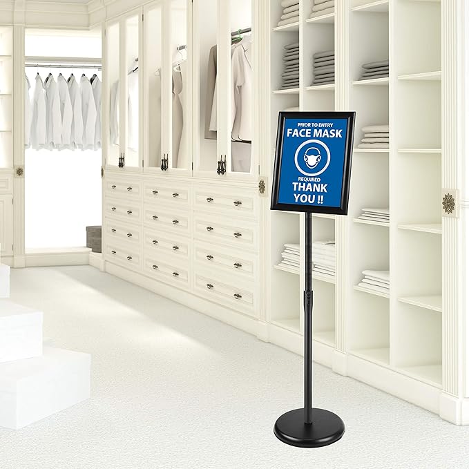 8.5x11 Inch Adjustable Sign Holder Poster Stand, Heavy Duty Floor Sign Stand with Aluminum Snap Open Frame for Vertical and Horizontal Sign Displayed(Black)