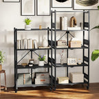 WORKPRO 5-Tier Folding Shelf, No-Assembly Metal Storage Rack with Wheels, 750 lbs Capacity (with Leveling Feet), Collapsible Shelving Unit for Kitchen, Pantry, Bathroom & Closet Organization