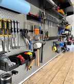 OmniWall Modular Metal Pegboard System, 16x48 inches, Steel Construction, Wall-Mounted Tool Storage (Black, Horizontal)