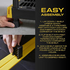 CX Black & Yellow, 5-Tier Heavy Duty Plastic Storage Shelving Unit, 200lbs/shelf (72”H x 48”W x 20”D), for Garage Storage, Warehouse & Basement Use, Modular Rack