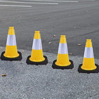 4 Pack 12 Inch Yellow PVC Traffic Cones with Black Base, Durable Sports Training Markers for Gym, Indoor & Outdoor Activities (4, Yellow, 12 Inch)