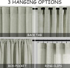 Sage Green Boho Curtains for Bedroom Back Tab Rod Pocket Semi Sheer Linen Curtains 90 Inches Long 2 Panel Set Light Filtering Neutral Green Farmhouse Curtain for Living Room 40x90