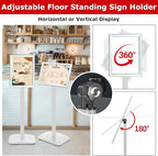 Heavy Duty Standing Sign Holder 8.5x11 Inch - Pedestal Floor Sign Stand with Weighted Base - Vertical & Horizontal View Poster/Menu Holder for Indoor/Outdoor Business Store Advertising, Silver