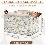 Retro Mushroom Storage Basket Large 17x11.5x10.5 Inche-Collapsible Fabric Organizer Bin with Handles for Cottagecore Decor, Nursery, Forest Theme-Decorative Hamper with Whimsical Fungi-Single Pack