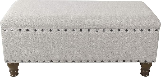 Homepop Home Decor | Upholstered Bench with Nailhead Trim | Large Ottoman with Storage for Living Room & Bedroom | Decorative Home Furniture, Gray Woven