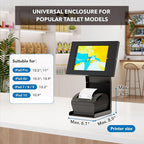 Mount-It! iPad Kiosk Stand with Printer Shelf – Locking Anti-Theft Tablet Enclosure for POS, Retail & Business – Rotating & Tilting Secure Checkout Stand for iPad 7-10, Air & Pro
