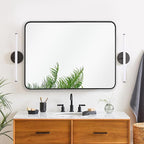 30x36 Inch Rectangle Bathroom Mirror with Black Metal Frame, Rounded Corner Rectangular Vanity Mirror for Wall, Modern Large for Bedroom, Living Room, Horizontal or Vertical