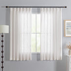 MYSKY HOME Natural Curtains for Bedroom 63 Inches Long Pinch Pleated Semi Sheer Drapes Boho Decor Country Style Kitchen Panels Set, Light Filtering Privacy Blind Back Tab, 40" x 63", Beige, 2 Panels