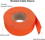 MECCANIXITY Braided Cable Sleeves Heat Shrinkable Fabric Sleeving, 1 1/4" 40ft Orange 2:1 Ratio Heat Shrinkable Cord Protector for Harness Cable, Network Cable Protection, Cable Management