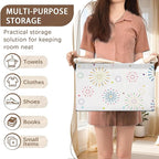 Colorful Fireworks Pattern Collapsible Storage Box - 17x11.5x10.5 Inch Foldable Organizer for Seasonal Decorations, Event Decor, Home Storage - Single Pack
