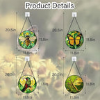 Stained Glass Window Hanging 4 Pcs Set Green Plants Yellow Insect Theme 6.3" - Suncatcher Door Garden Sun Catcher Decor Birthday Christmas for Mom Woman Nana Men