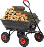 600lb Garden Dump Cart,4 Cu.Ft Utility Wagon Wheelbarrows with Quick-Release System&4 Pneumatic Tires,Heavy Duty Yard Dump Wagon with Steel Frame for Farm, Garden,Christmas Hauling(Black)