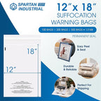 Spartan Industrial - 12" X 18" (500 Count) Self Seal Clear Poly Bags with Suffocation Warning for Packaging and Clothes - Permanent Adhesive