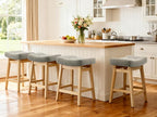 Counter Height Bar Stools Set of 4 for Kitchen Counter Farmhouse Modern Barstools with Upholstered Fabric Backless Seat and Solid Wood Legs 24 inch Bar Chairs, Grey + Wood Color