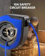 DEWENWILS Retractable Extension Cord Reel, 75 FT Heavy Duty Power Cord, 14/3C SJTOW Retractable Cord Reel, Lighted Triple Outlets, 10A Circuit Breaker, Wall/Ceiling Mount, UL Listed, Blue