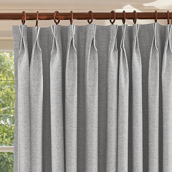 Textured Linen Pinch Pleats 100% Blackout Curtains for Bedroom/Living Room Blackout Curtains 84 Inches Long, Energy Saving Window Treatment Curtains,42Wx84Lx2,Grey