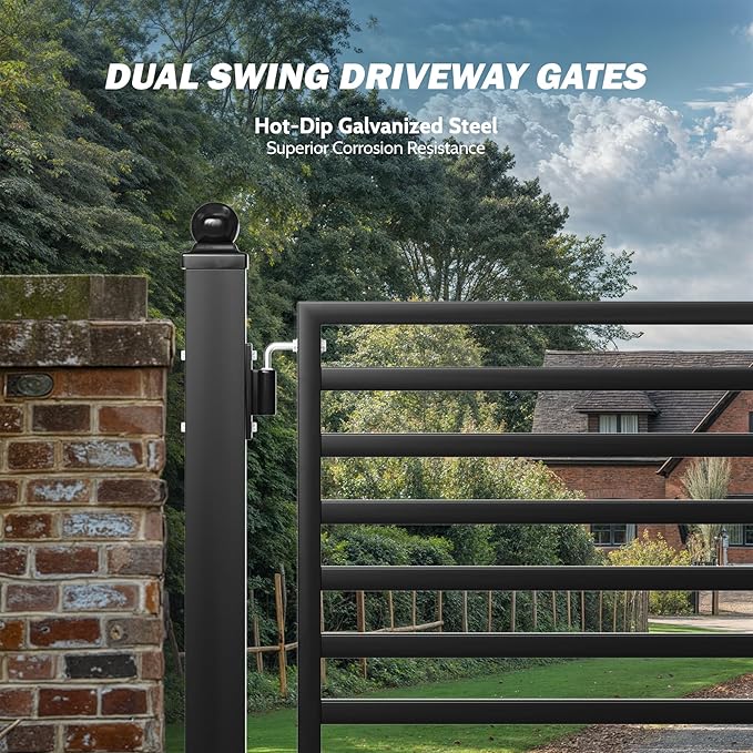 ZUMI Dual Swing Driveway Gate, 12x6 ft. Outdoor Steel Fence for Home Security, Heavy-Duty Weatherproof Iron Kit, Brooklyn Style