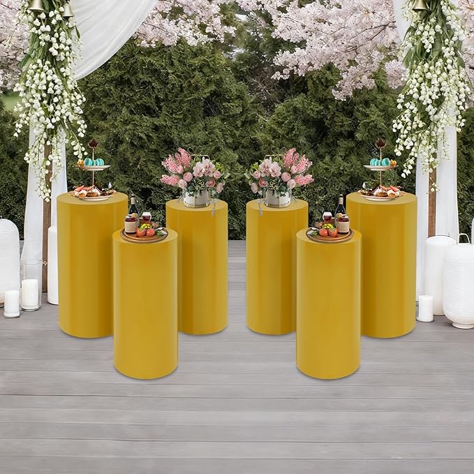 Cake Pedestal Stands for Party 6PCS Dessert Table Display Plinth Pillars Gold Round Cylinder Pedestal Stands for Wedding Sculpture Display Column Decoration Cube (6PCS-Cylinder-Gold)