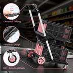 Collapsible Shopping Cart with Wheels, 8-in-1 200LBS Capacity Grocery Cart on Wheels with 2 Storage Crate, Folding Utility Cart for Shopping, Travel, Supermarket, Office, Pink