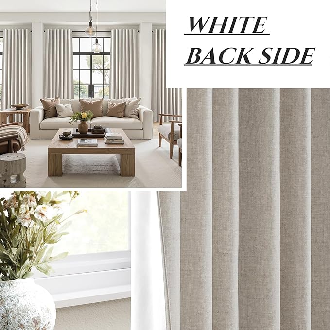 Long Curtains for Living Room Custom 104 Inch, Sun Blocking Cute Curtains Burg for Bedroom Aesthetic Thermal Blackout Drapes Fabric Thick Natural Ivory (W50"xL104" 2Panels) Back Tab Hooks Pleated