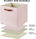 Collapsible Fabric Storage Cube Bins with 2 Reinforced PU Handles, Foldable Storage Organizer Baskets for Closet, Shelves, Living Room | 13"x13"x13", 4 Pack, Full Pink