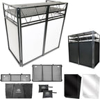 AxcessAbles Two-Tier Portable DJ Booth | Large DJ Table Stand w/ 43"x25" Desk Surface | 2 Ergonomic Table Heights | Black & White Facades, Carry Cases | DJ Laptop Controller Stand