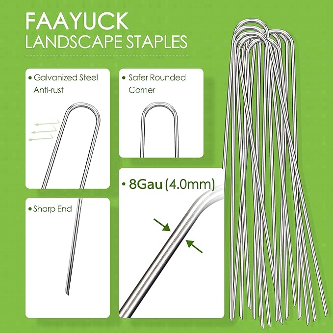 8 Inch Landscape Staples, 12 Pack Galvanized Landscape Stakes Heavy Duty 8 Gauge U-Shaped Garden Stakes, Ground Stakes for Weed Barrier Fabric, Irrigation Tubing, Fence, Outdoor Decorations