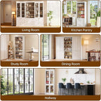 Vyre 70.8" Tall Farmhouse Bookshelf with Glass Doors, Modular Bookcase with 6-Tier Adjustable Shelves, Large Storage Cabinet for Kitchen, Living Room, White, Set of 4