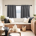 PONY DANCE Grey Short Window Curtains for Kitchen 24 inch Long, 2 Panels Set Half Window Drapes for Bedroom Basement, Blackout Small Curtains for Travel Trailers, Width 29 x Length 24 inches