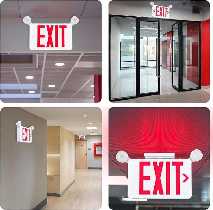 Gruenlich Red Exit Sign with Emergency Lights, 2 Adjustable LED Heads and Backup Battery, UL 924, AC 120/277V, Commercial Hardwired Exit Light for Business, 2 Pack