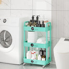 Laiensia 3-Tier Rolling Cart with Wheels,Multifunction Utility Storage Carts, Kitchen Storage Organizer,Mobile Shelving Unit for Bathroom,Laundry,with Classified Stickers,Green