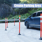 BESEA 8PCS 48" Traffic Delineator Posts with Detachable Base & High-Visibility Reflective Collars,Orange Durable Flexible Safety Cones for Work Zones, Parking Lots, and Roadways