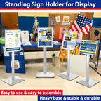 Pedestal Sign holder Stand 8.5x11inch Adjustable Standing Floor Sign Stand with Heavy Base & Snap Frame Display Stand for Indoor Outdoor Business Store Sign Holder Poster Stand (Silver)