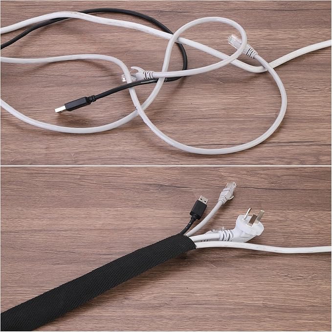 MECCANIXITY Braided Cable Sleeves Heat Shrinkable Fabric Sleeving, 5/16" 16ft Black 2:1 Ratio Heat Shrinkable Cord Protector for Harness Cable, Network Cable Protection, Cable Management