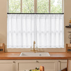 White Linen Kitchen Window Curtains 2 Panels Pinch Pleated Linen Cafe Curtains 24 Inch Length Light Filtering Semi Sheer Boho Snow White Short Tier Drapes for Small Window Basement Bathroom RV
