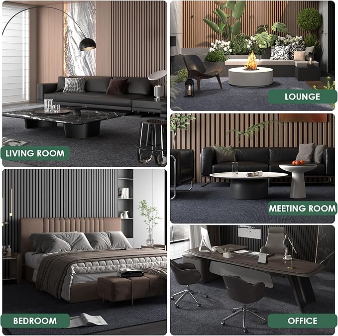 Carpet Tile 10 Pack 24” X 24” Self Adhesive Carpet Floor Tiles Anti-Slip Squares Peel and Stick Floor Tile DIY Installation for Bedroom(Dark Grey)