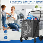 HABUTWAY Grocery Cart on Wheels for Groceries, Folding Shopping Carts with Liner, 110LBS Large Capacity Jumbo Grocery Cart with Dual Basket, 360° Rolling Laundry Cart, Lightweight Trolley for Senior