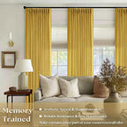 Gold Yellow Linen Pinch Pleated Curtains 108 Inches Long 2 Panels for Living Room Bedroom Light Filtering Drapes 108 Inch Length Mustard Yellow Semi Sheer Memory Shape Trained Ceiling Floor Curtain