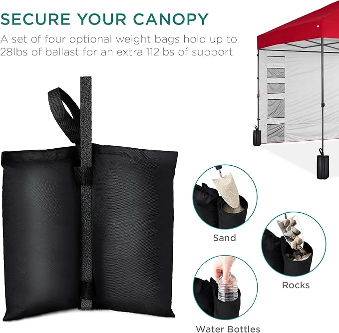 Best Choice Products 10x10ft Easy Pop Up Canopy w/Side Wall, 10 Pockets, Portable Carrying Case, 1-Button Setup, 4 Weight Bags - Red