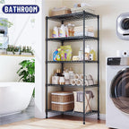 Storage Shelves Adjustable Metal Shelving Unit 5 Tier Wire Shelving,1010LBS Pantry Shelves Sturdy Steel Wire Shelf for Laundry Bathroom Kitchen Pantry, 13.6" D x 21.5" W x 59.4" H, 2PCS