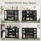 Display Cabinet with Acrylic Glass Doors,Extra Wide Curio Cabinet with LED Lighting for Collectibles, Collectibles Toy Organizers Rack & Display Shelf Display Case, Black