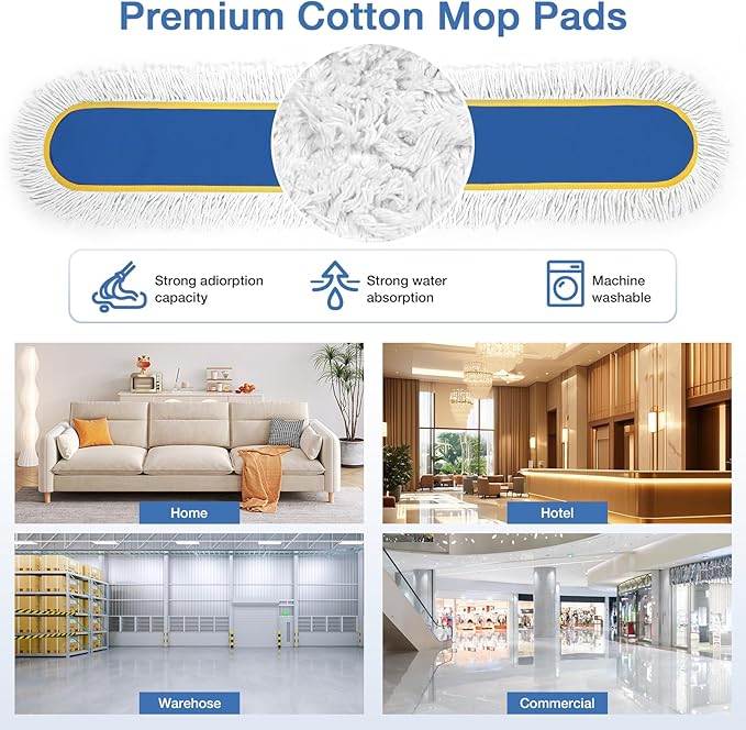 48" Commercial Industrial Dust Mop for Floor Cleaning, Large Floor Dust Broom with Washable Mops Pads, Wet Dry Duster Mops for Hardwood Floors,Marble, Laminate, Tile, Concrete, Garage,Blue